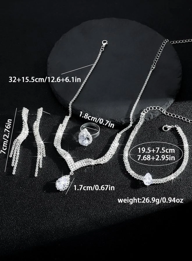 تايك تو طقم مجوهرات أربع قطع عقد وسوار وخاتم وأقراط مزين